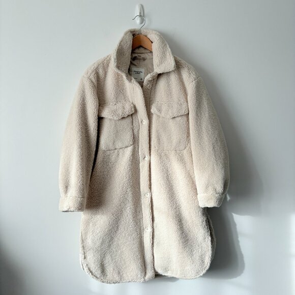 Abercrombie & Fitch Teddy Sherpa Shirt Jacket Shacket NWT Cream White Size Small - Picture 2 of 5